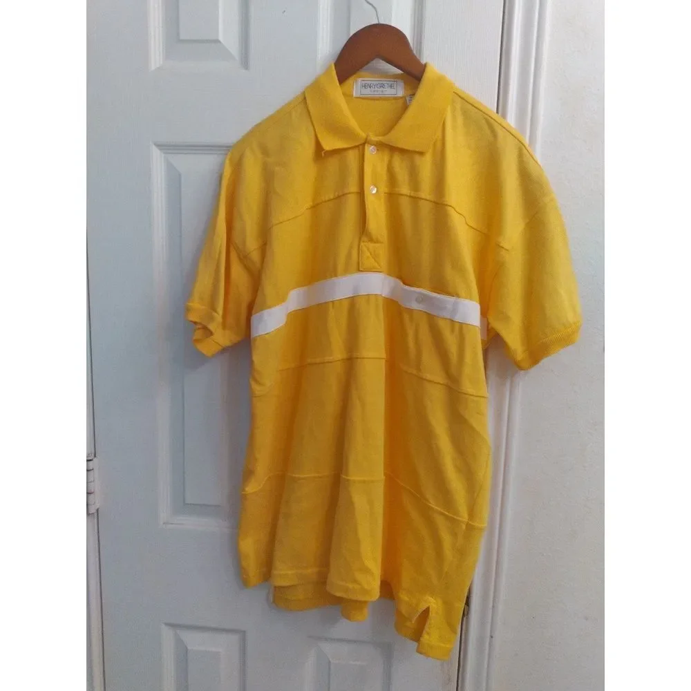 Henry Grethel Polo Shirt Short Sleeve‎ Striped Casual Top Yellow Size L